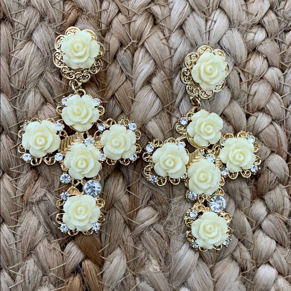 White baroque statement earrings